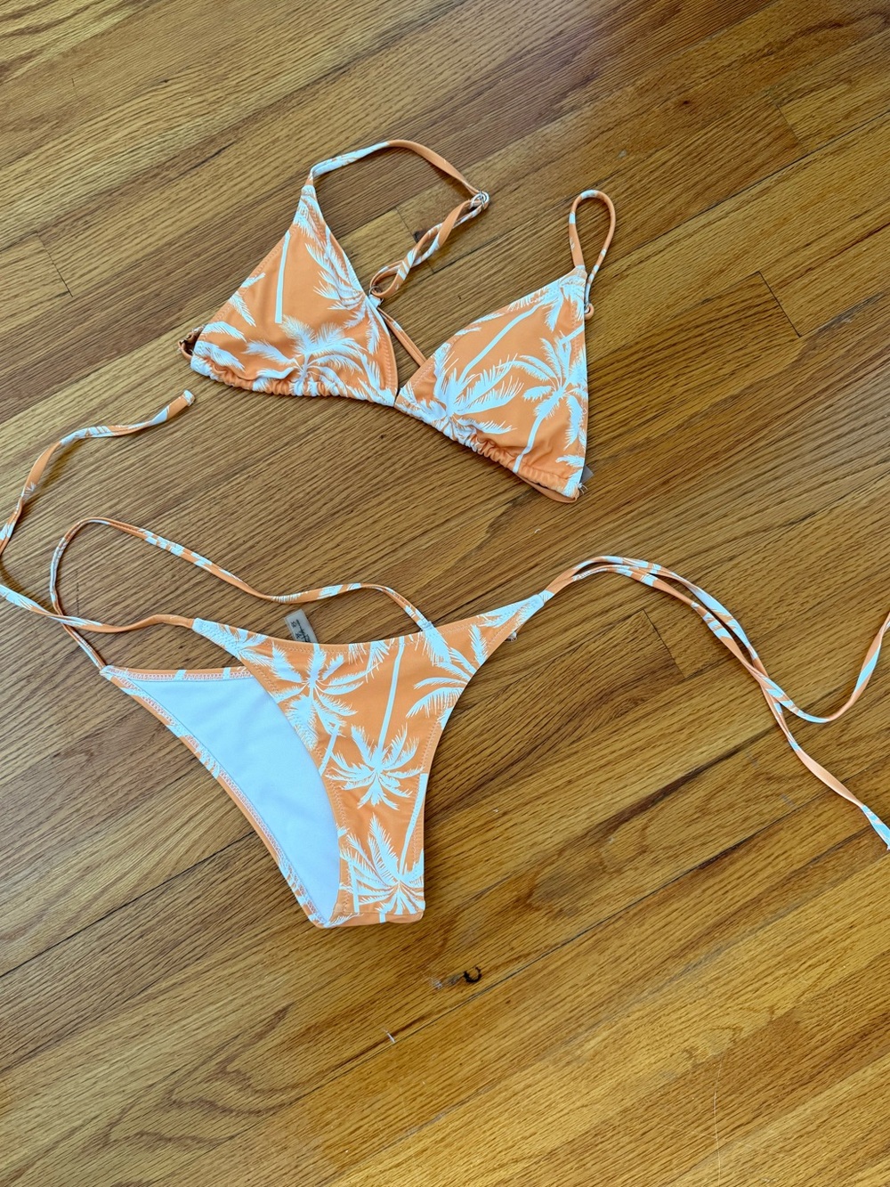 Orange & White Palm Print Triangle Bikini
